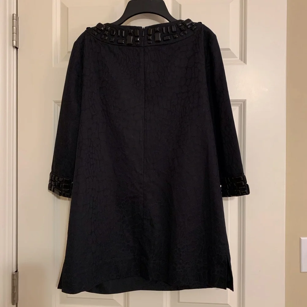 EUC Tunic: Embossed Animal Print, Beaded, 2/3-Length Bell Sleeves, V-Neck